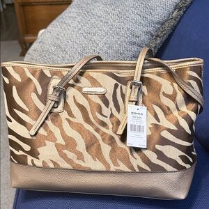 Dana Buchman Brown and Cream Animal-Print Tote